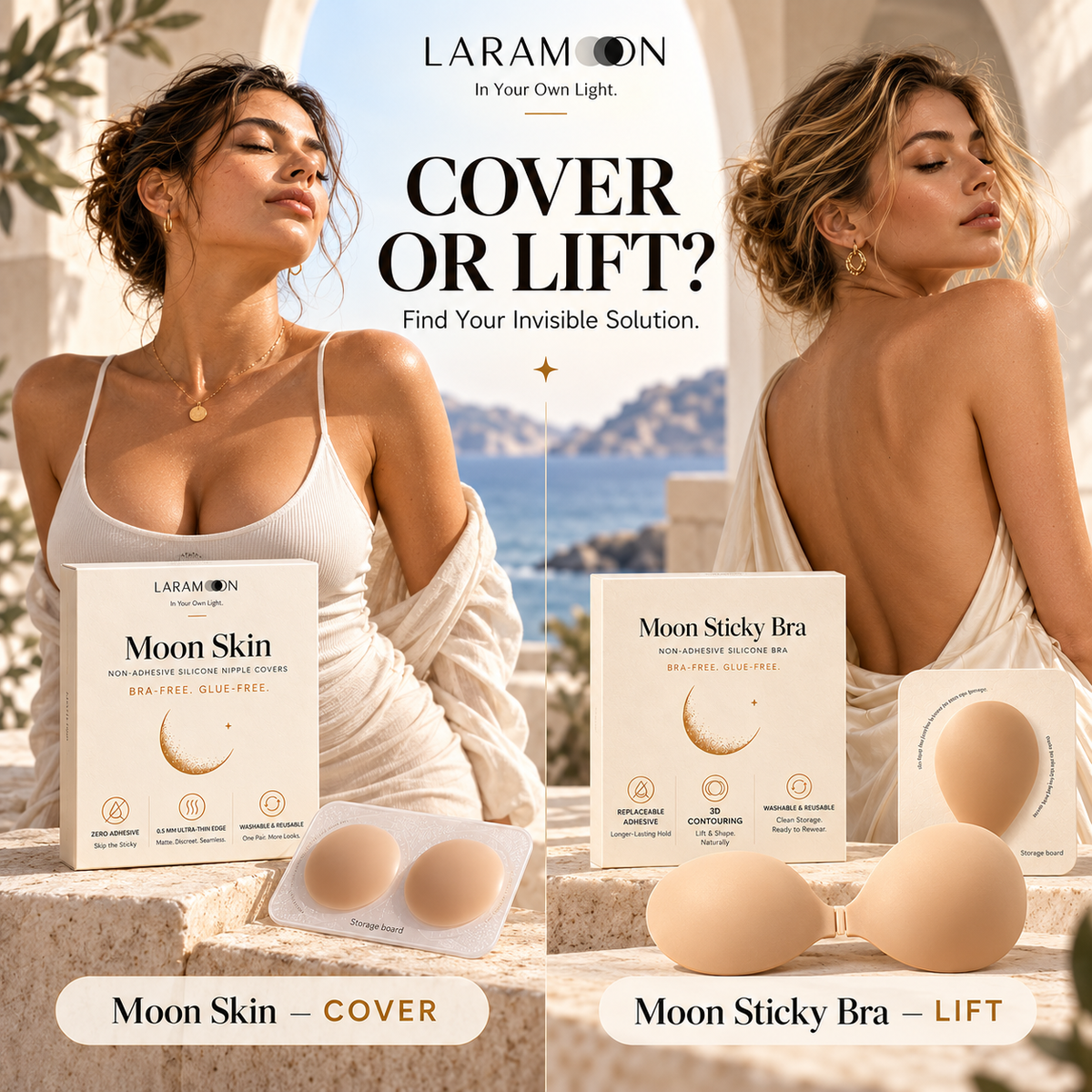 Cover or lift: Moon Skin nipple covers vs Moon Sticky Bra backless bra by Laramoon